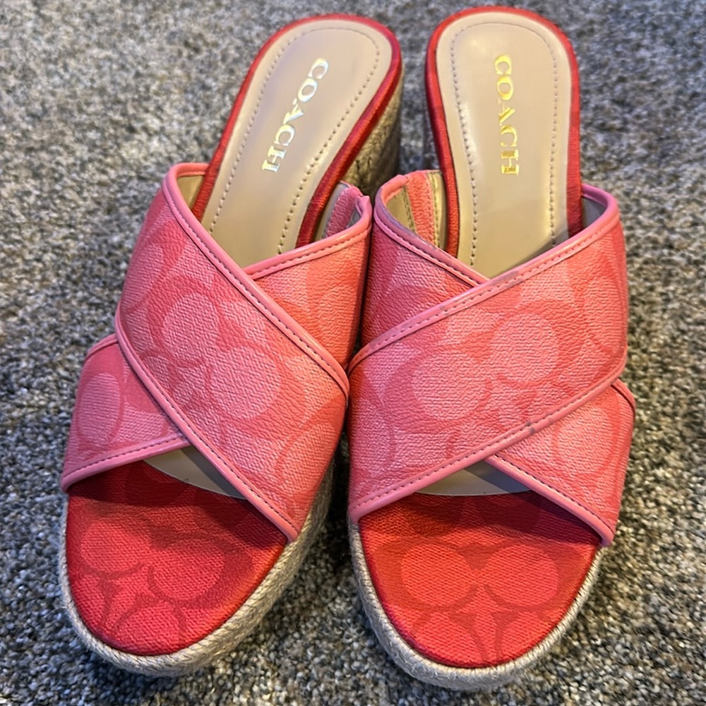 Coach Sloan Espadrille Sandals in the color "Pink Lemonade/Pop Red gently used